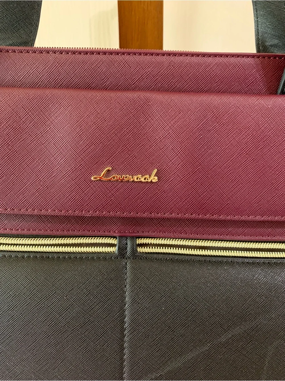 Two-Tone Burgundy and Black Professional Laptop Tote